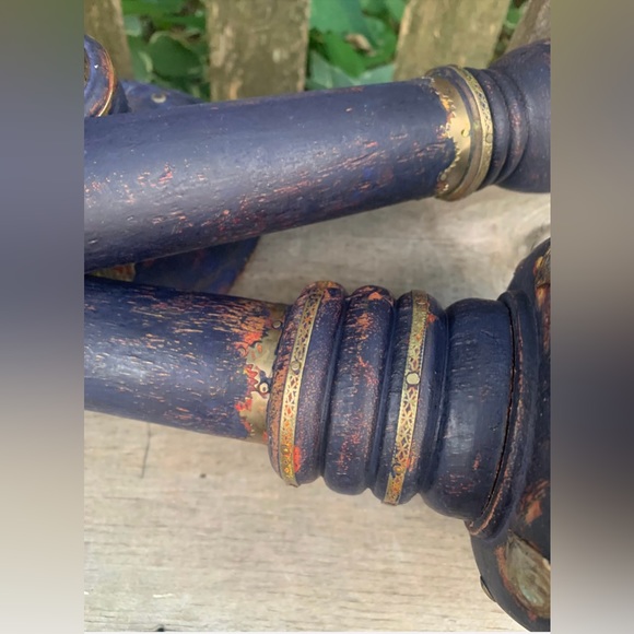 Three Wood Metal Distressed Candlesticks - Picture 2 of 9